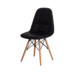 Cadeira Charles Eames Eiffel Botonê Preta Base Madeira