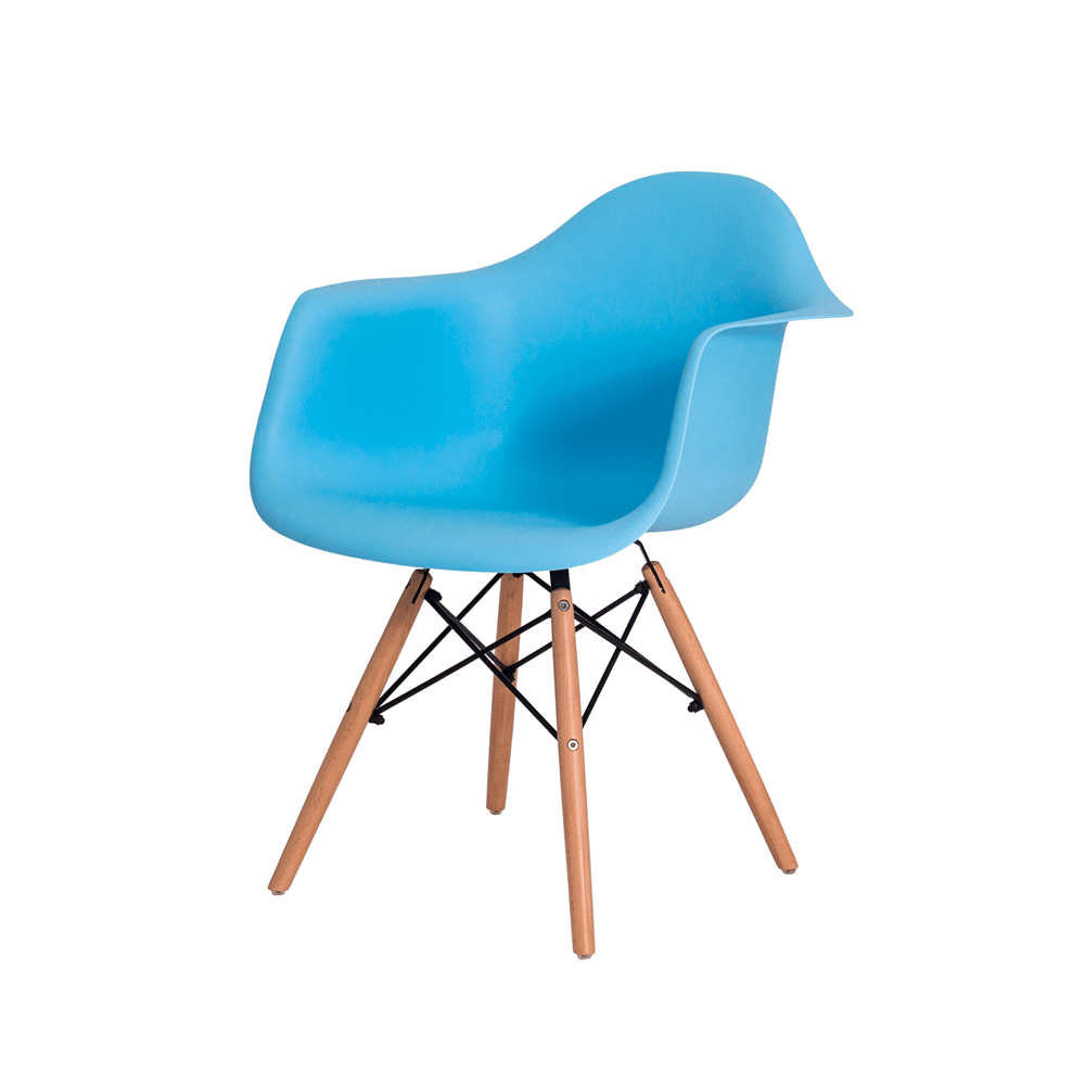 Kit 2 Cadeiras Eiffel Eames Daw C Braço Azul Claro Base Madeira Sala