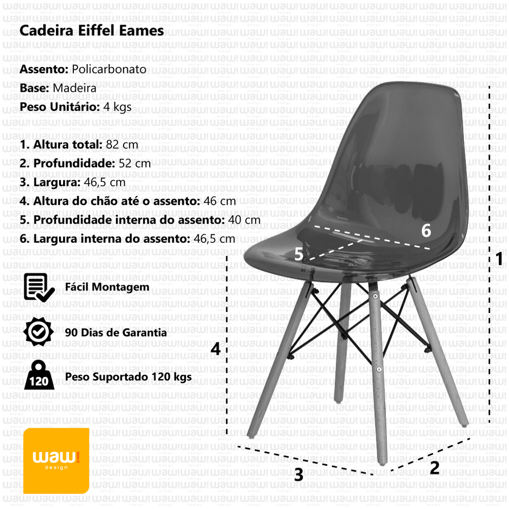 Cadeira Charles Eames Eiffel Transparente Base Madeira