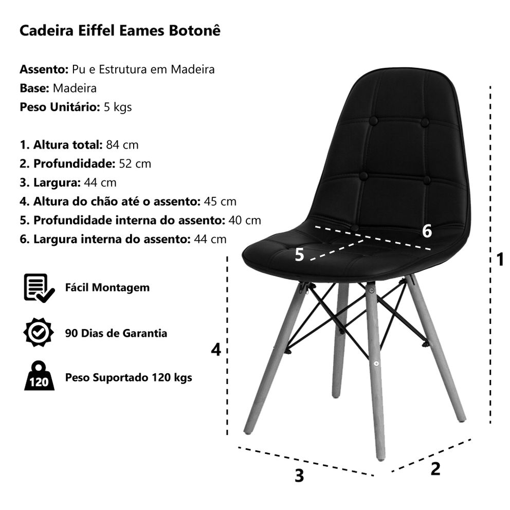 Cadeira Charles Eames Eiffel Botonê Cinza Base Madeira