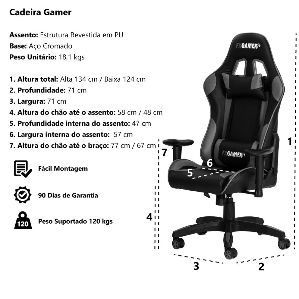 Cadeira Gamer II Reclinável 180º Giratória